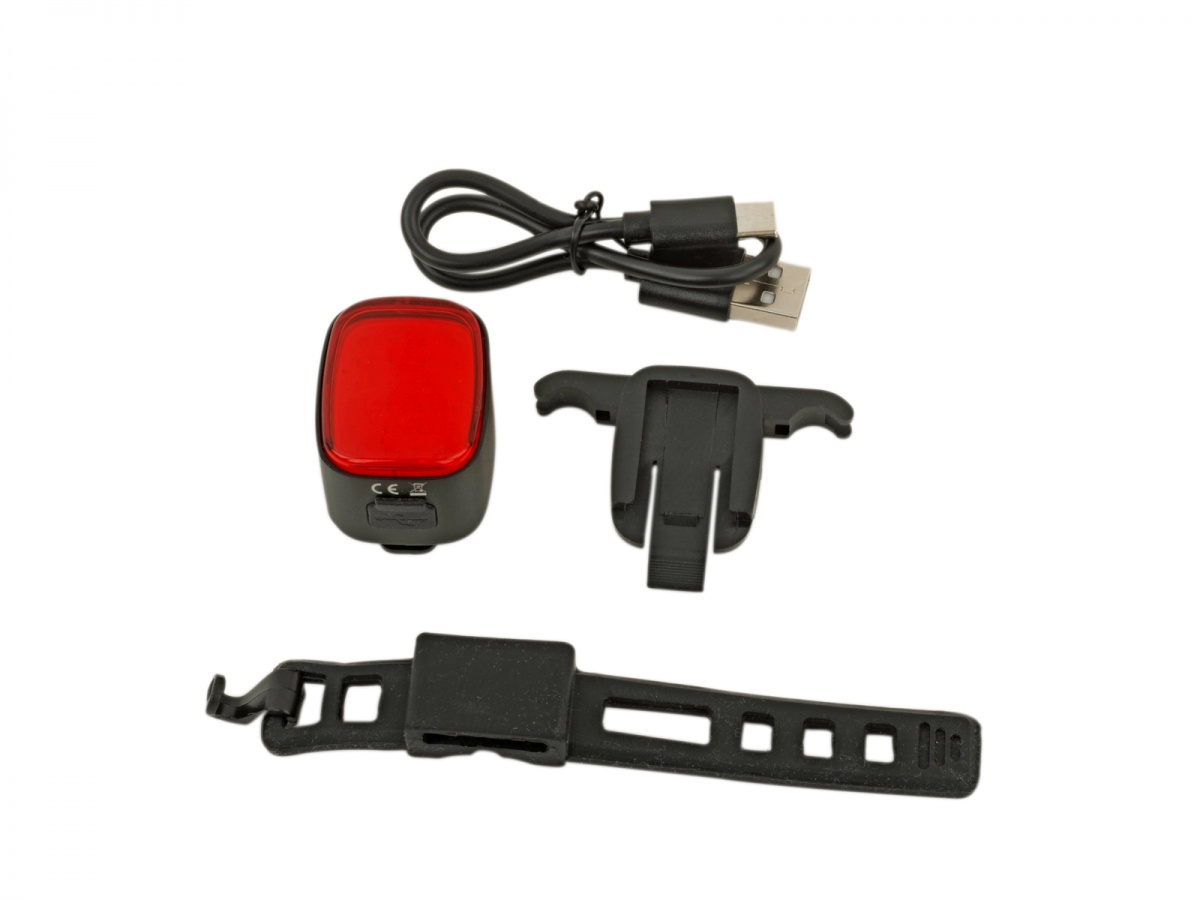 Světlo zad. Cubus USB CobLed 50 lm - černá/červené-sklo