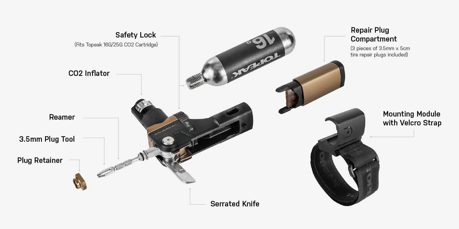 TOPEAK BEZDUŠOVÝ KIT TUBI MASTER+ S CO2 CARTRIDGE